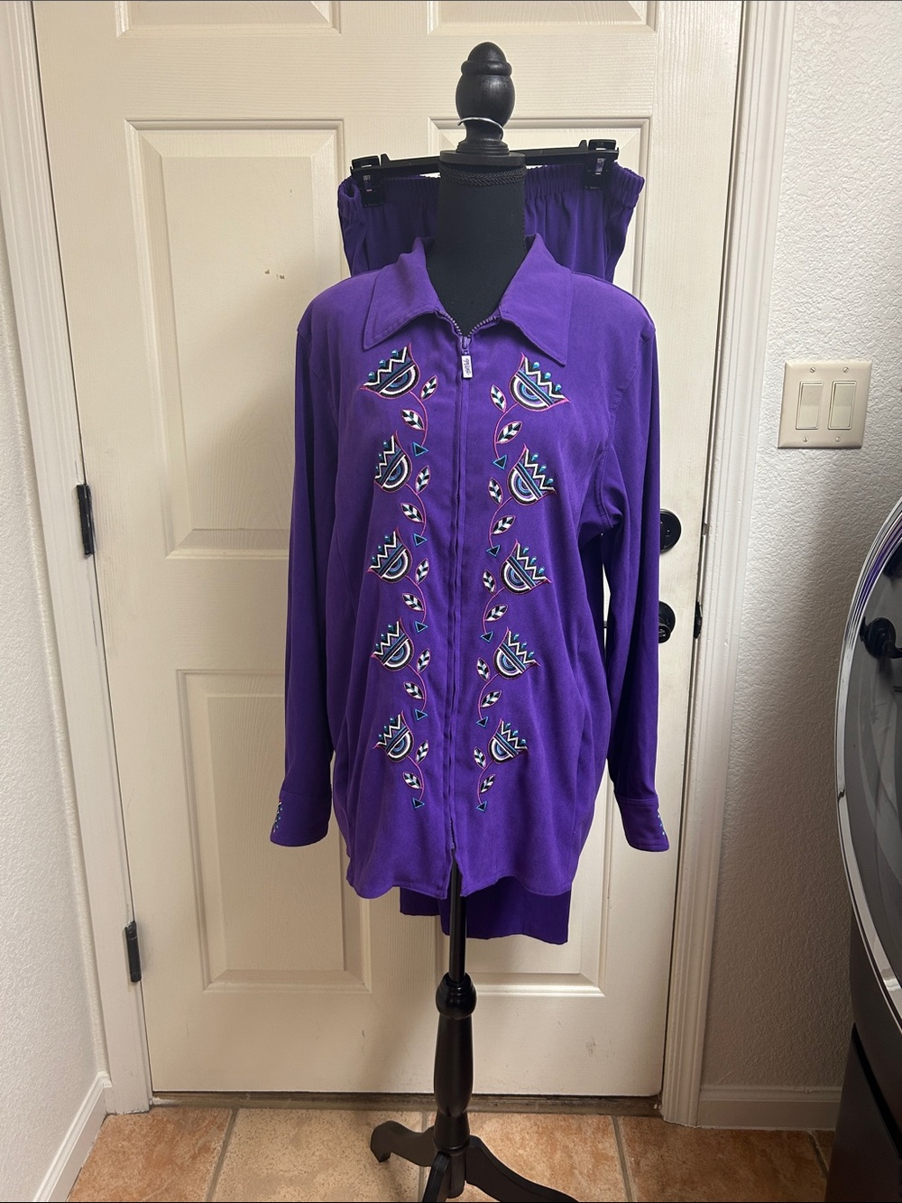 Bob Mackie Wearable Art Purple Southwest Floral Embroidered Tracksuit Large